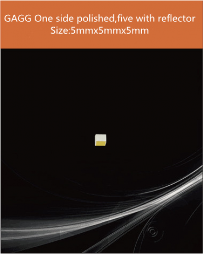 GAGG Ce scintillation crystal, GAGG Ce crystal, GAGG scintillator, Ce:Gd3Al2Ga3O12 crystal, 5x5x5mm with reflector